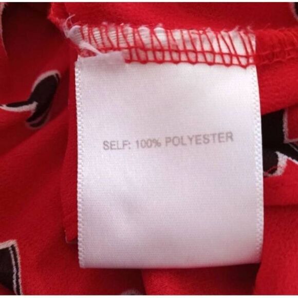 ROSE & OLIVE RED & BLACK HEART PRINTED FLARE SLEEVE BLOUSE SZ.L EUC. - Picture 4 of 5